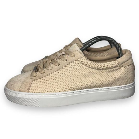 J/Slides Casual Embossed Snakeskin Sneakers Beige Suede Women's 10 - Picture 2 of 12